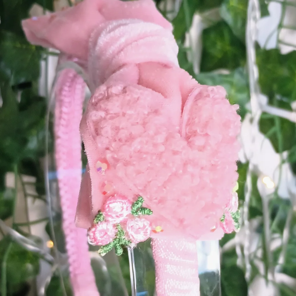 ⭐Handmade Adorable Pink Bow Hairband Velvet For Girls